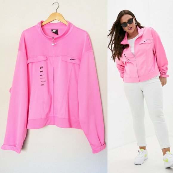 Nike Sportswear Swoosh Women Plus 3X Polyknit Track Jacket Full Zip Pink CZ6753 - Picture 5 of 16